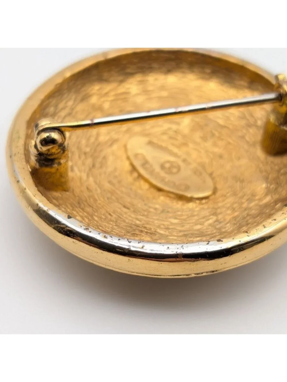 Chanel Brooch CC Logo Gold Round Radiant Pattern First Era Vintage